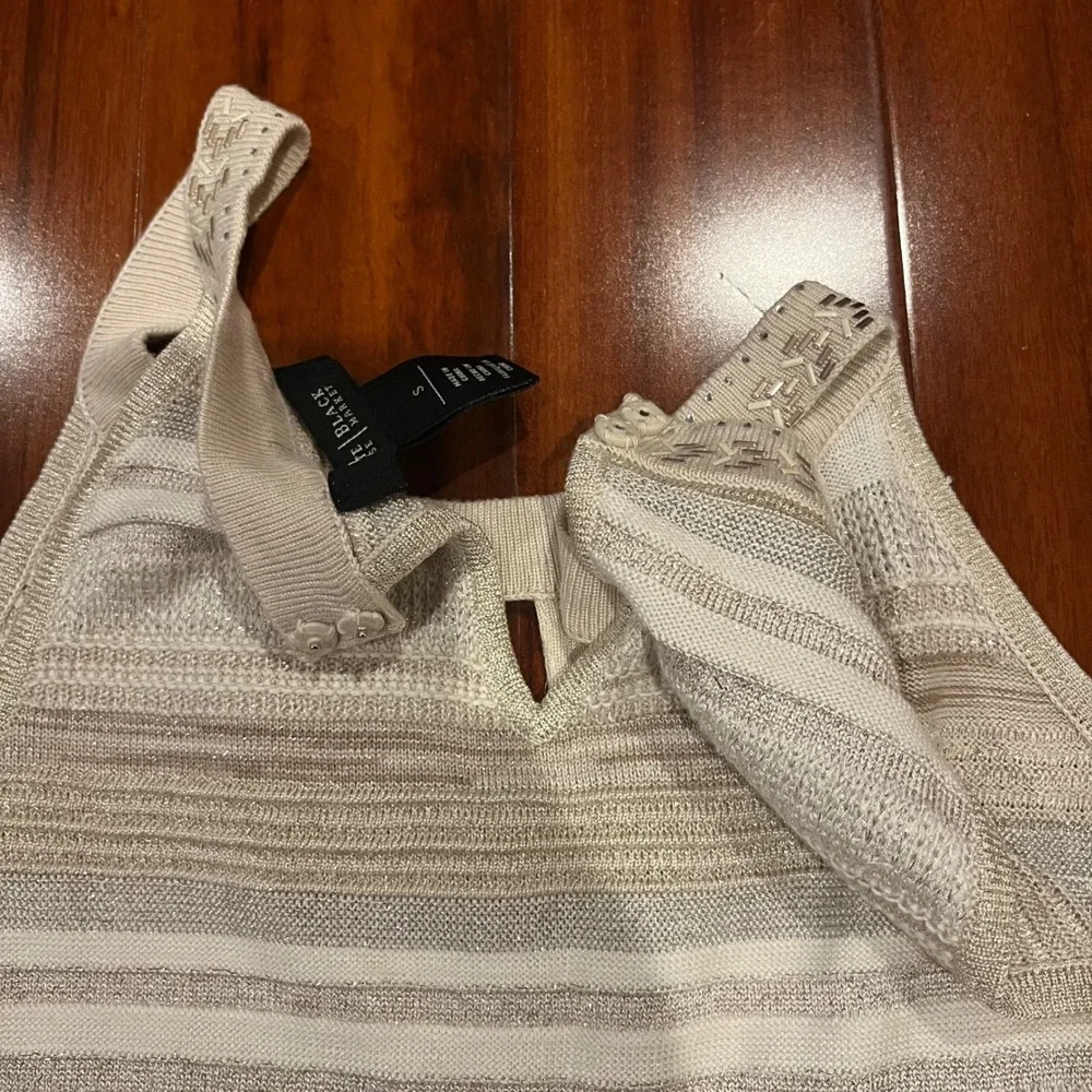 WHBM Knit‎ Tank Top White House Black Market Beaded Beige Metallic Stripe Small